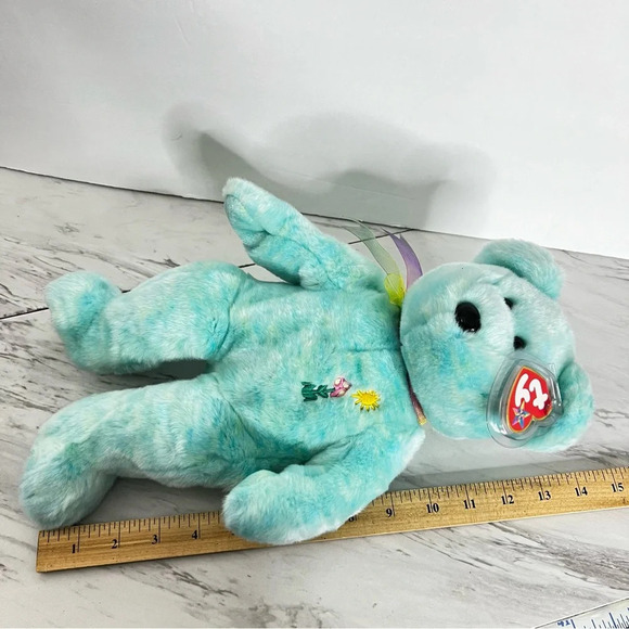 ty Beanie Original Buddy Ariel Bear Heathered Blue Green Size 14" Vintage Memory - Picture 13 of 14